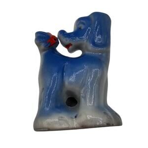 Vintage 1950s blue ceramic dog with a fly on his tail Figurine Japan